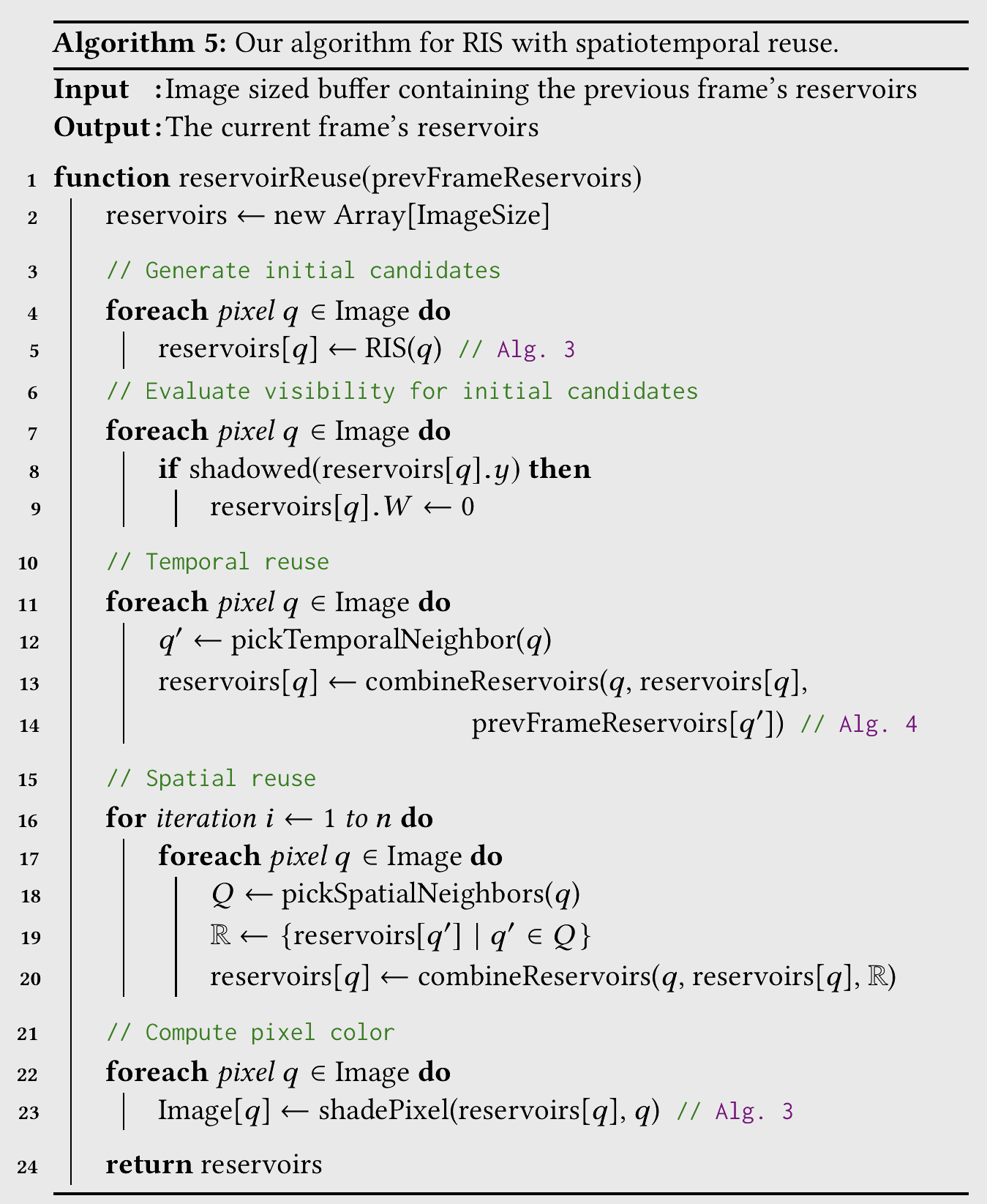 Pseudocode for ReSTIR (but biased)